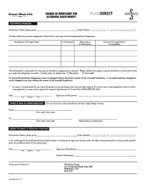 Change of Beneficiary for Accidental Death Benefit