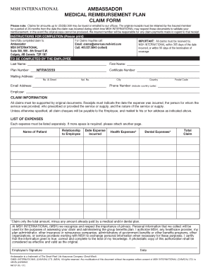 MSH International Medical Reimbursement Claim Form