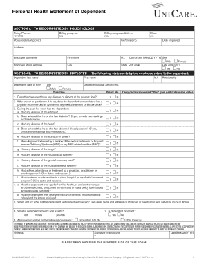Personal Health Statement of Dependent