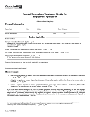 Goodwill Industries Employment Application