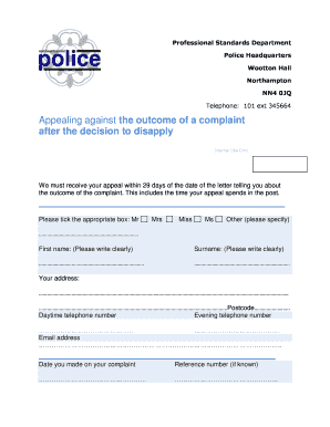 UK Police Complaint Appeal Form