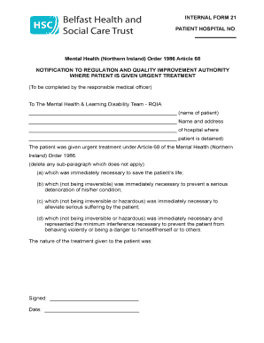 Mental Health Urgent Treatment Notification