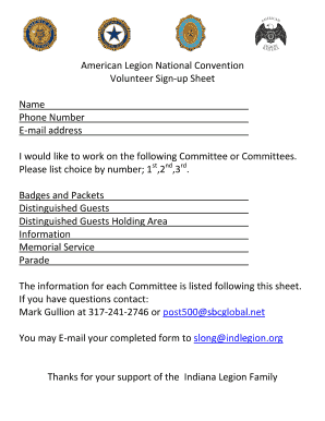 Classroom volunteer sign up sheet - American Legion National Convention Volunteer Sign-up Sheet ...