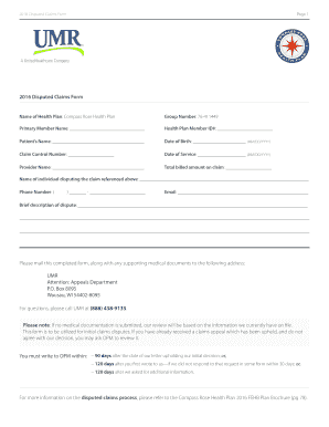 2016 Disputed Claims Form