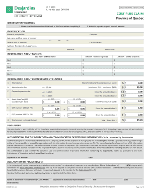 Quebec Group Insurance Health Claims Form
