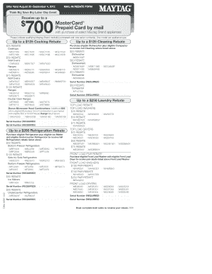 Maytag Appliance Mail-In Rebate Form