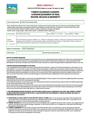 Child Activity Waiver and Consent Form