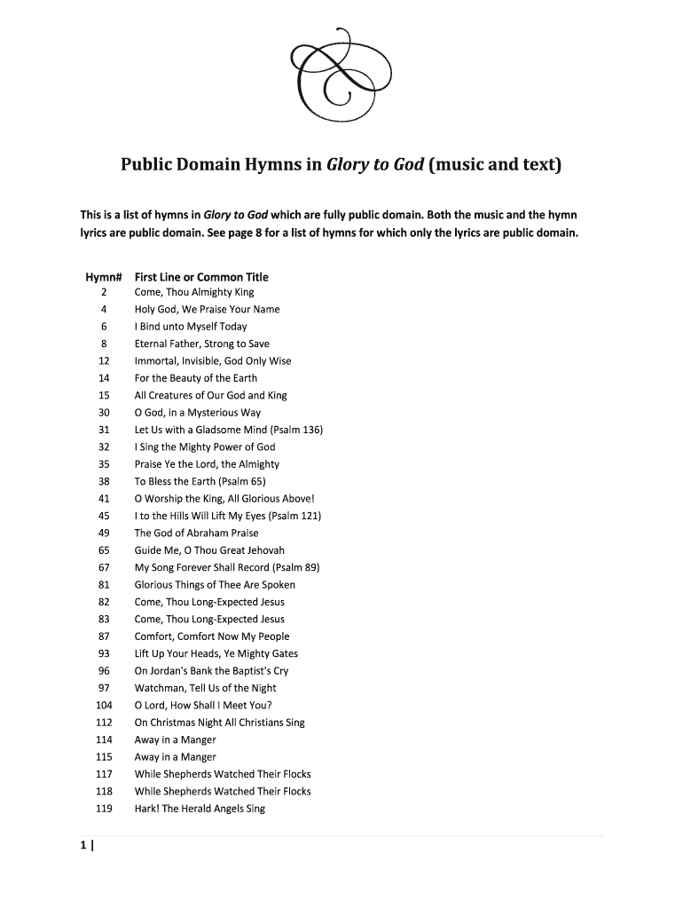 Fillable Online Public Domain Hymns in Glory to God (music and text ...