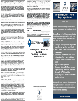 Personal Non-Owned Aircraft Insurance Application