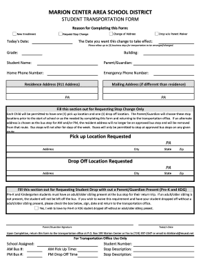 Student Transportation Form