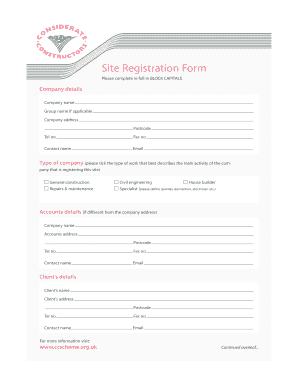 UK VAT Registration Form for Construction Sites