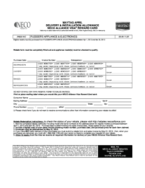 Maytag April Delivery & Installation Allowance Rebate Form