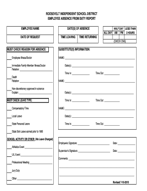 Employee Absence From Duty Report