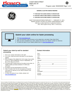 General Electric Bonus Rebates Form