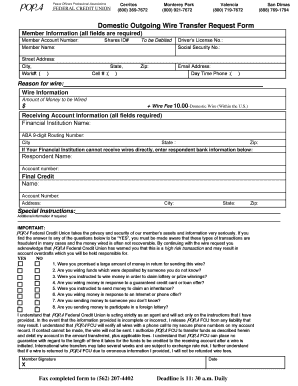 Domestic Outgoing Wire Transfer Request Form