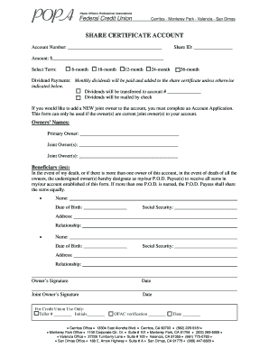 Share Certificate Account Application
