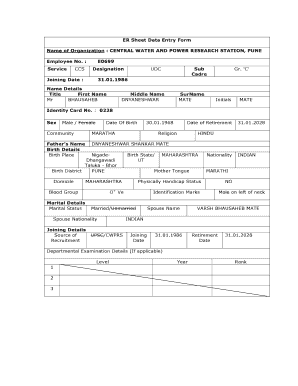 Employee Record Sheet Data Entry Form