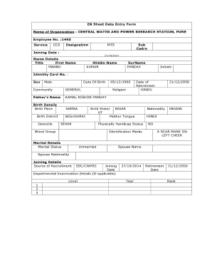 Employee Record Sheet Data Entry Form