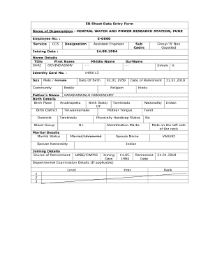 Employee Record Sheet Data Entry Form