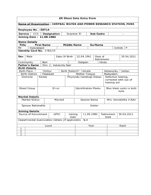 Employee Record Sheet Data Entry Form