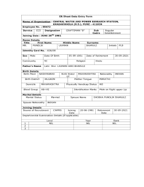 Employee Record Sheet Data Entry Form