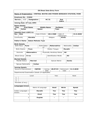 Employee Record Sheet Data Entry Form