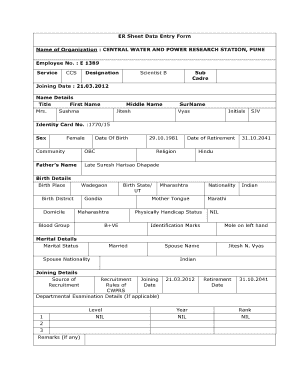 Employee Record Sheet Data Entry Form