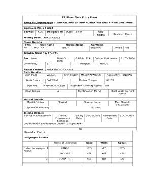 Employee Record Sheet Data Entry Form