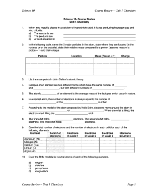Science 10 Chemistry Course Review