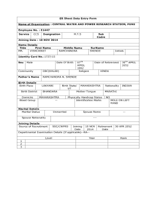 Employee Record Sheet Data Entry Form