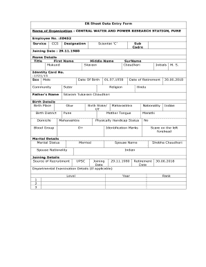Employee Record Sheet Data Entry Form