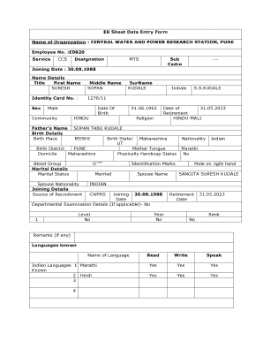 Employee Record Sheet Data Entry Form