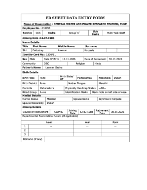 Employee Record Sheet Data Entry Form