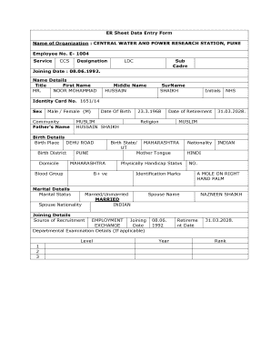 Employee Record Sheet Data Entry Form