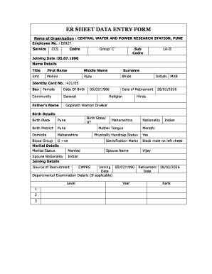 Employee Record Sheet Data Entry Form