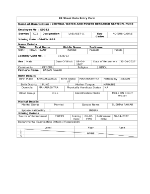 Employee Record Sheet Data Entry Form