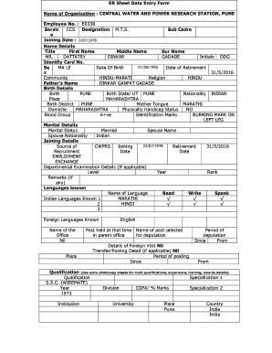 Employee Record Sheet Data Entry Form