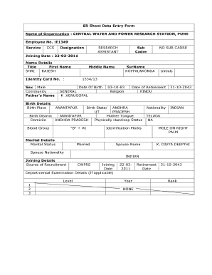 Employee Record Sheet Data Entry Form
