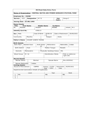 Employee Record Sheet Data Entry Form