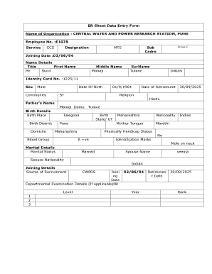Employee Record Sheet Data Entry Form