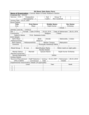 Employee Record Sheet Data Entry Form