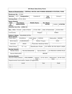 Employee Record Sheet Data Entry Form