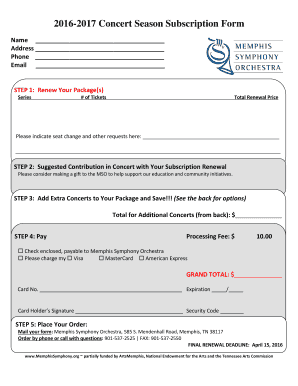2016-2017 Concert Season Subscription Form