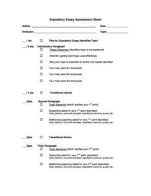 Expository Essay Assessment Sheet