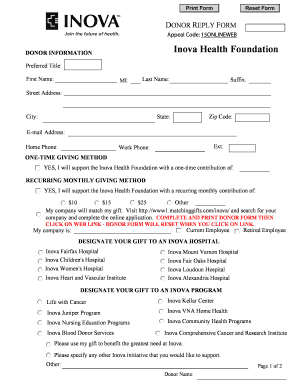 Inova Health Foundation Donor Reply Form