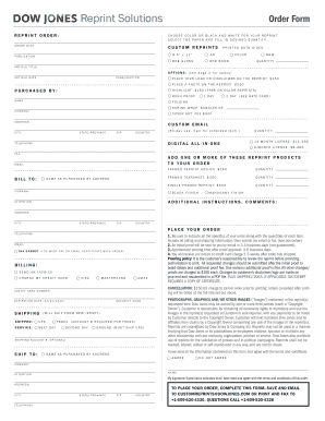 Dow Jones Reprint Solutions Order Form