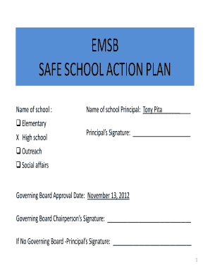 fillable online safe school action plan royal west academy fax