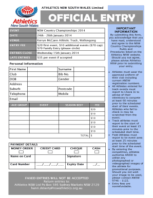 NSW Country Championships 2014 Entry Form