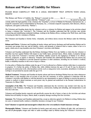 Release and Waiver of Liability for Minors