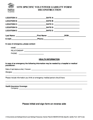 Habitat for Humanity Volunteer Liability Form